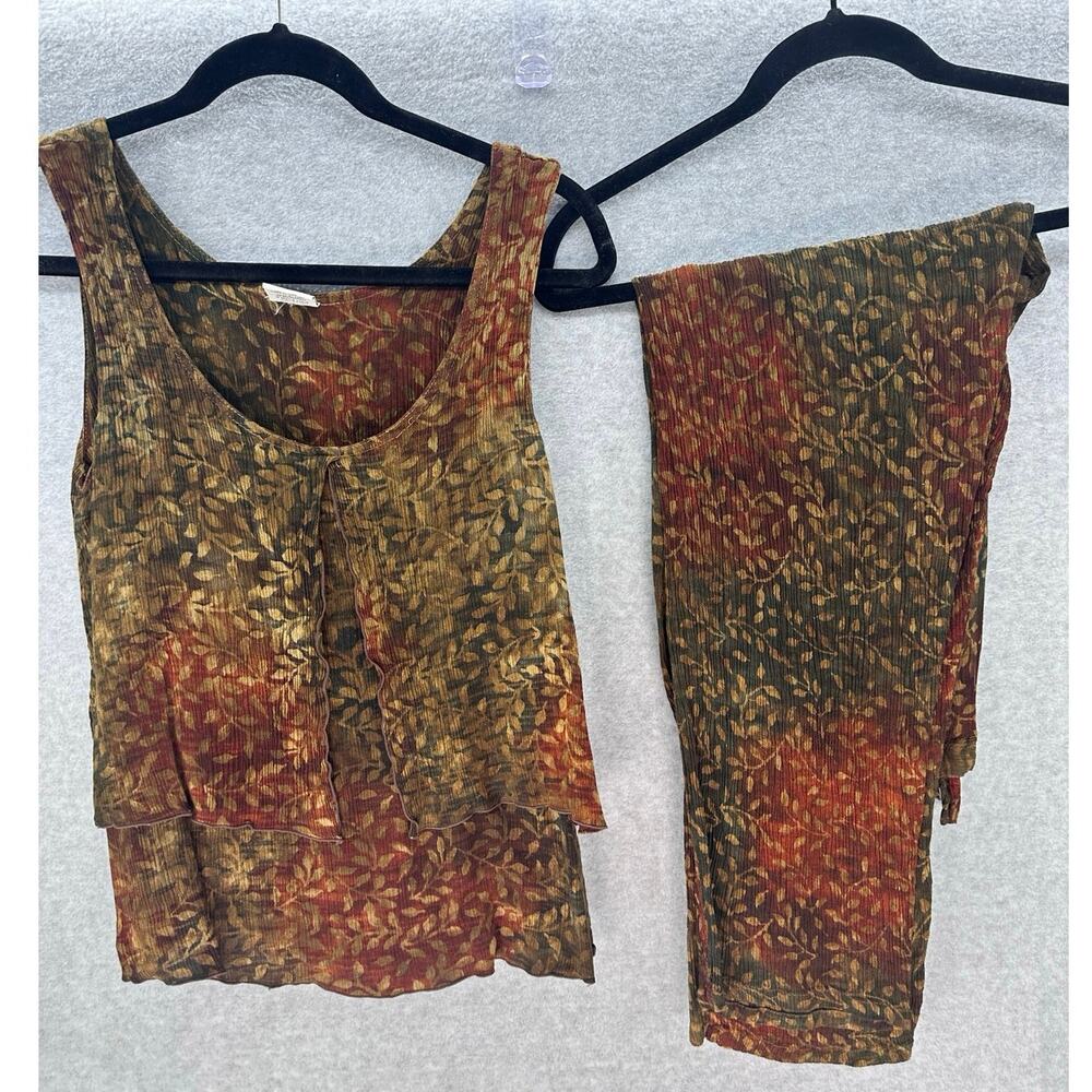 VTG Lost River Women’s sz M Top & Pant Set Leaf Print BOHO Beach Hippie Tie Dye